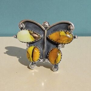 HONEY DAHLIA BUTTERFLY RING 925 STERLING SILVER ADJUSTABLE 7-9.5